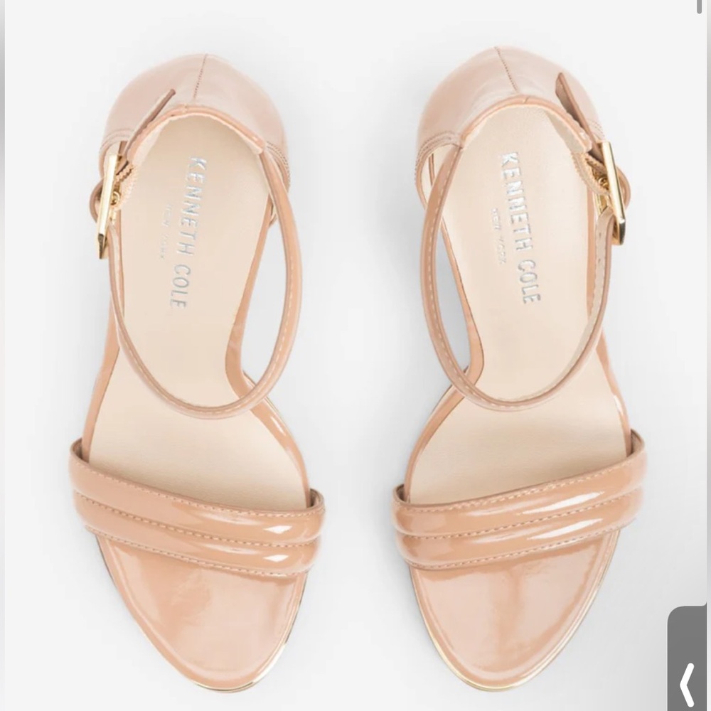 NWT Kenneth Cole Brooke Nude Beige Wet Leather Ankle-Strap High Heel Sandals, 6 - Picture 4 of 5